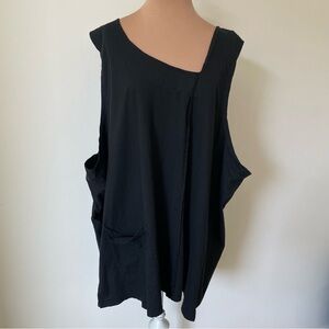 Blue Fish Lagenlook Black Asymmetrical Neckline Sleeveless Tunic Top 6218 EUC OS
